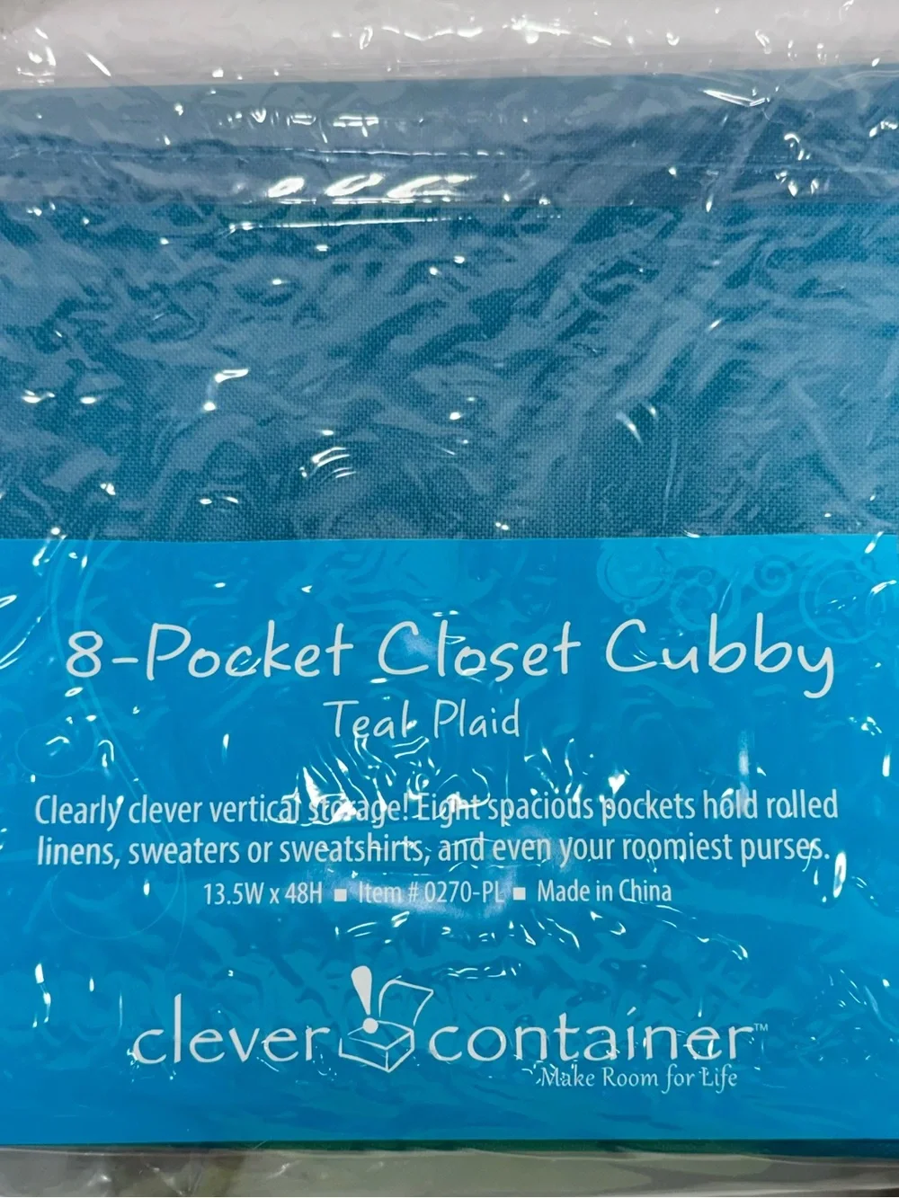 Teal 8 Clear Pockets 2 Sided Bags Linens Hanging Closet Storage Organizer Cubby